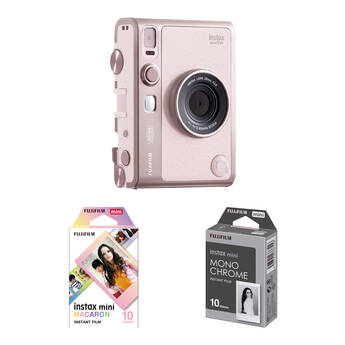 FUJIFILM instax mini EVO Hybrid Instant Camera with Color & Monochrome Film Kit (Gentle Rose, 20 Exposures)