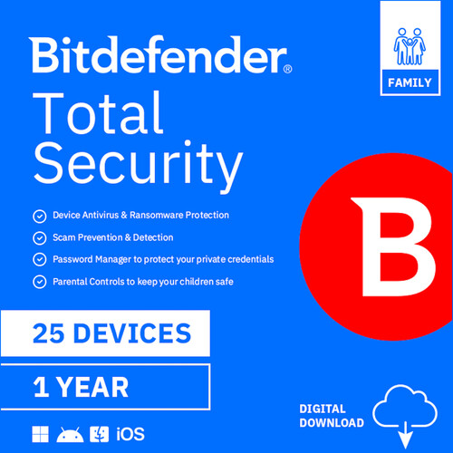 Bitdefender Total Security Family (Download, 25 Devices, 1-Year)